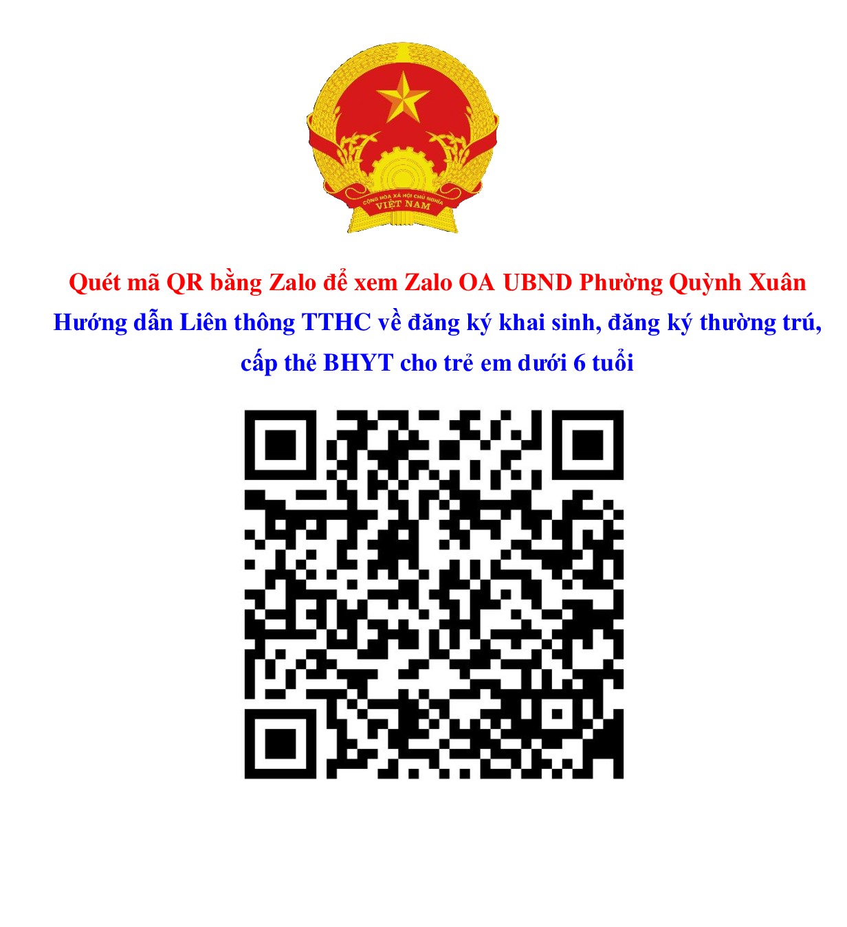 Mã QR TTHC Liên thông tỉnh Nghệ An về đăng ký khai sinh, đăng ký thường trú và cấp thẻ BHYT